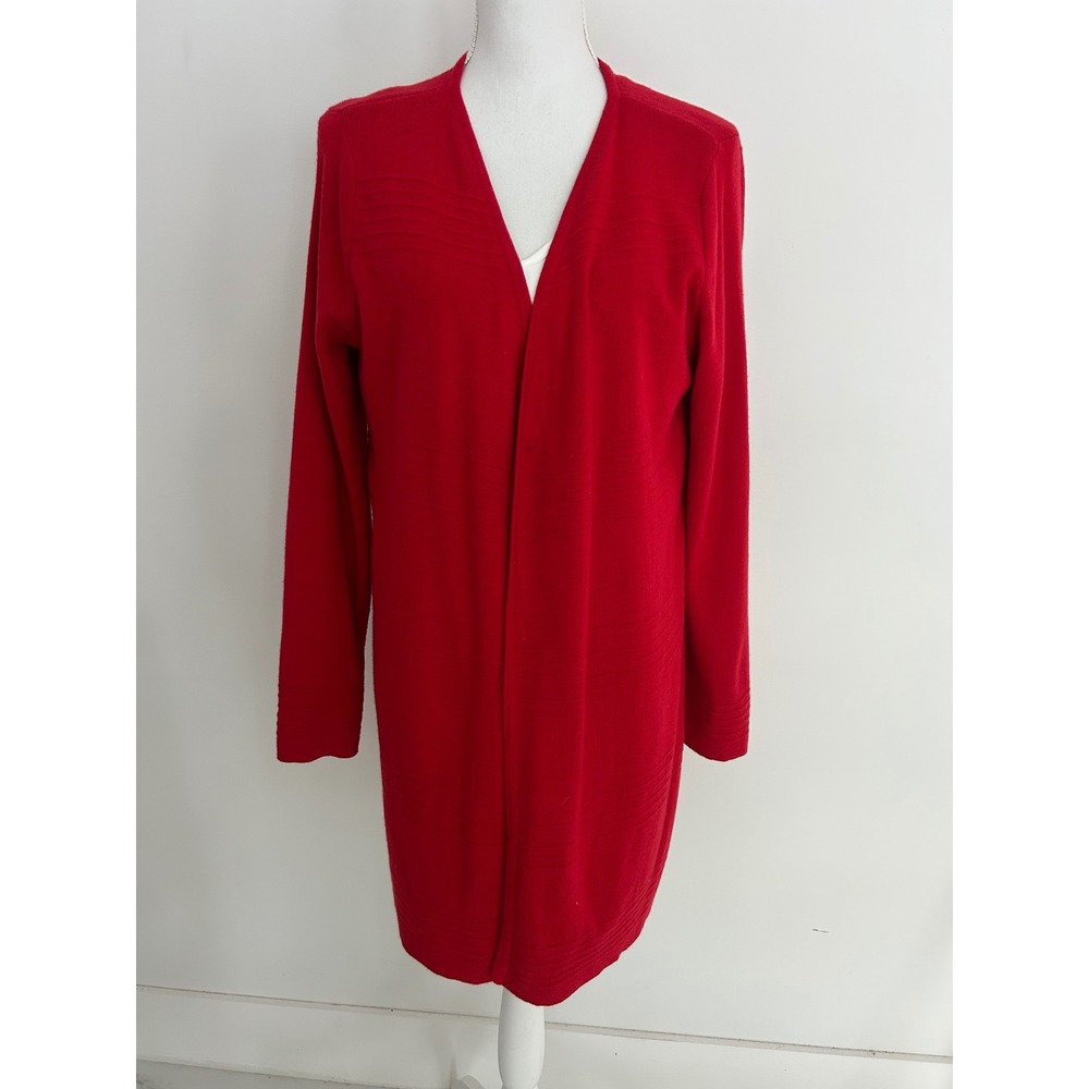 Charter Club Womens Red Wool Blend Open Front Longline Cardigan Sweater Size L